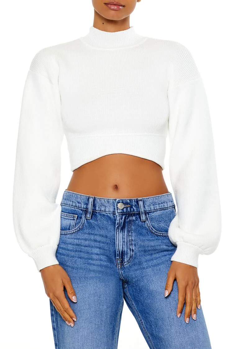 Mock Neck Cropped Sweater - Image 10
