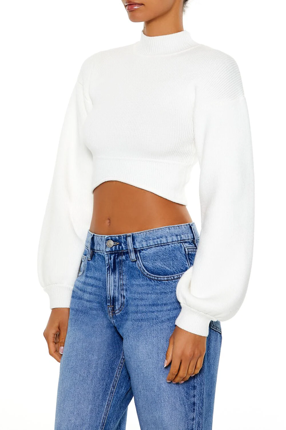 Mock Neck Cropped Sweater - Image 8