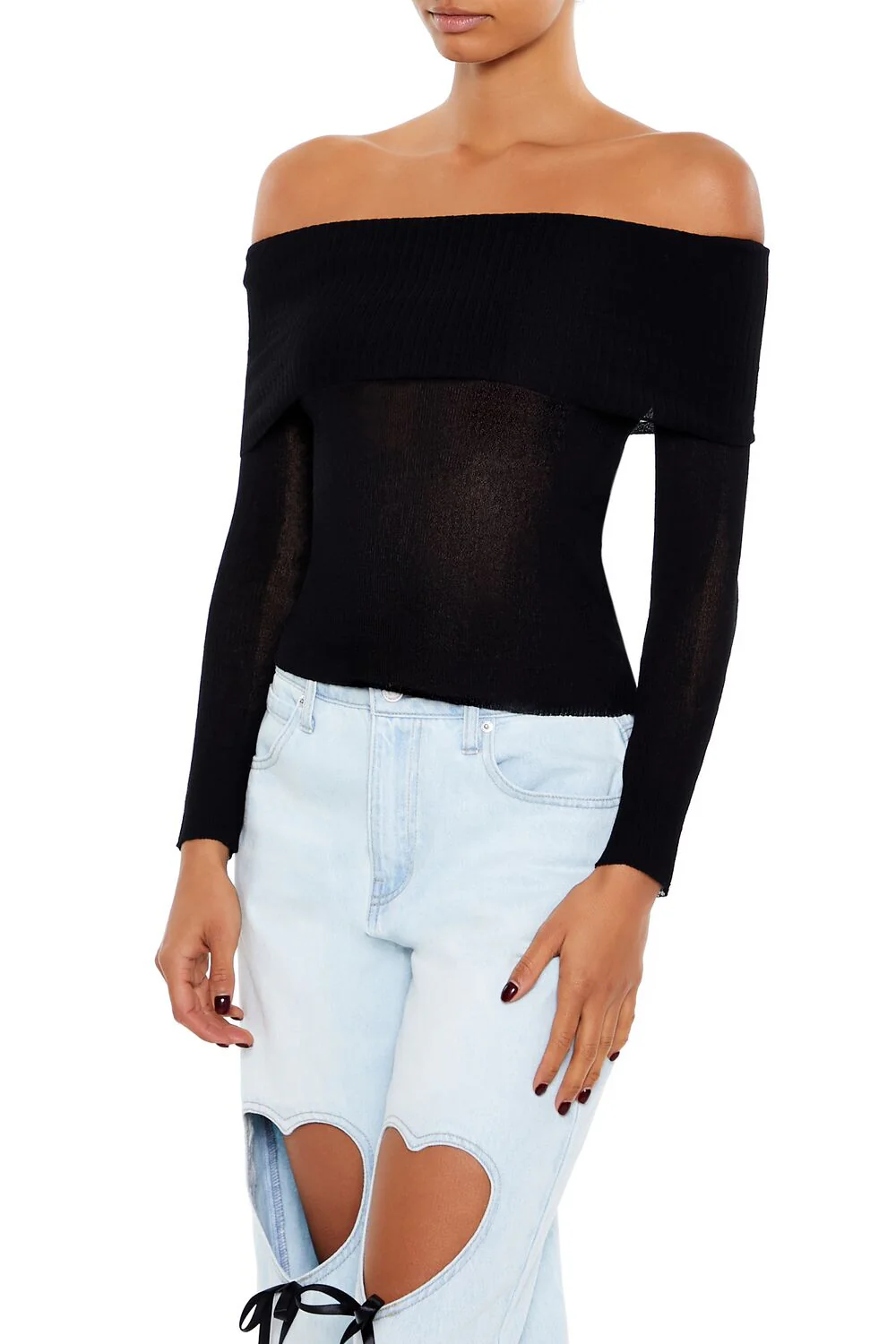 Foldover Off-the-Shoulder Sweater - Image 4