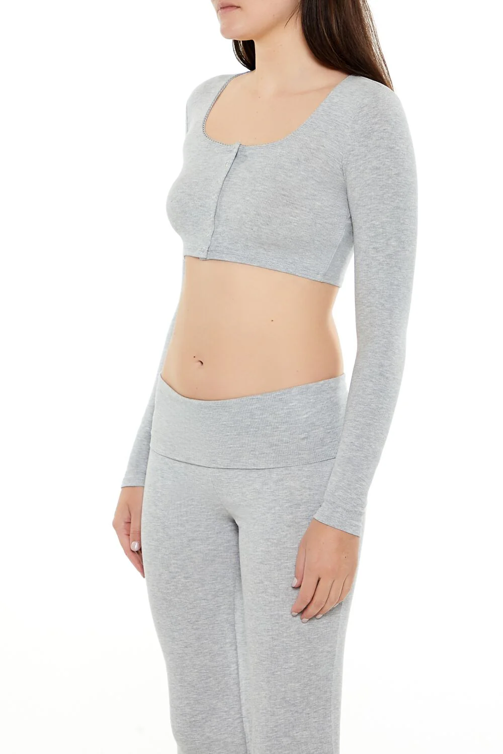 Square-Neck Cropped Henley Tee - Image 14