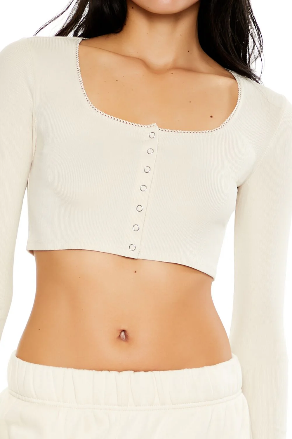 Square-Neck Cropped Henley Tee - Image 8