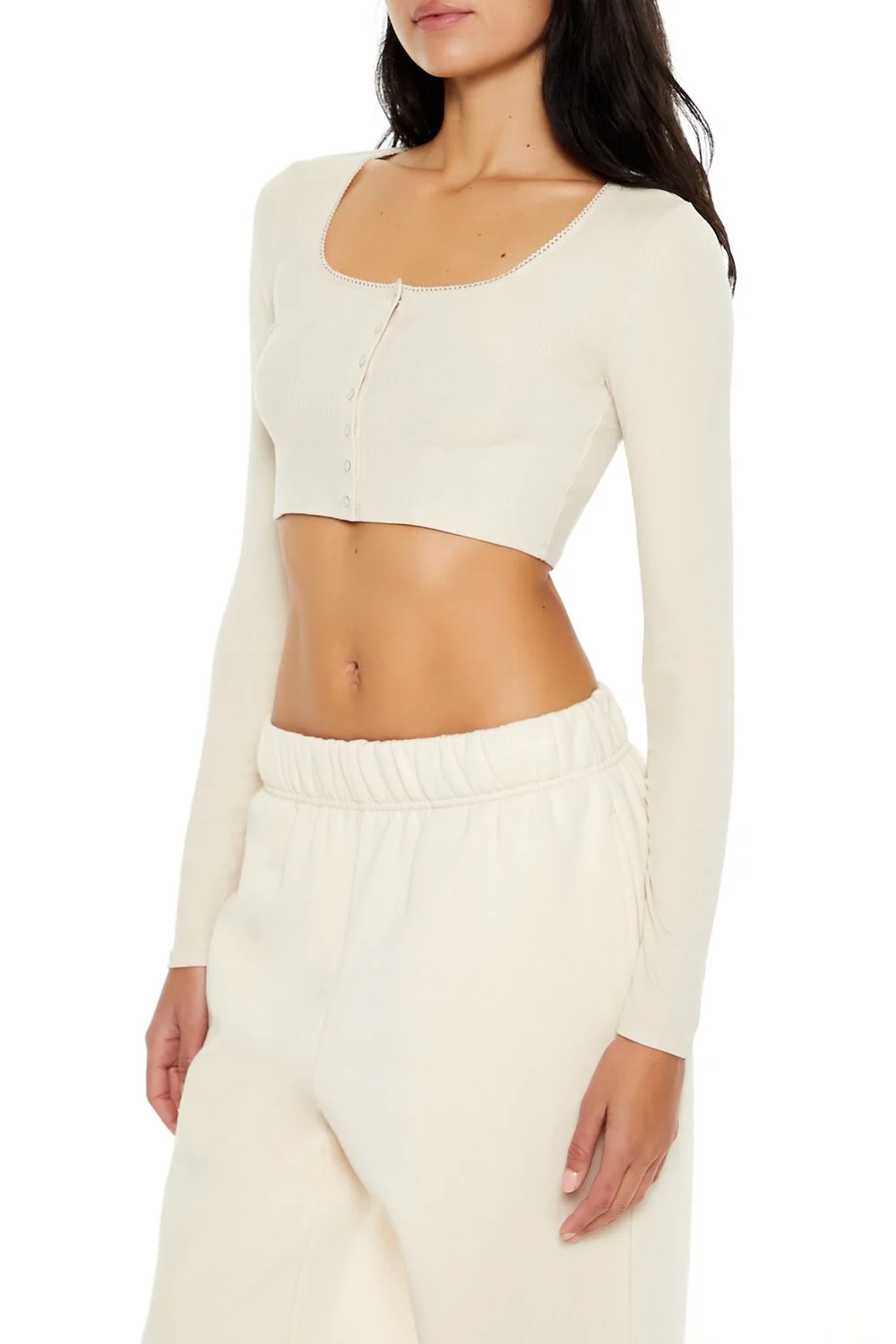 Square-Neck Cropped Henley Tee - Image 9