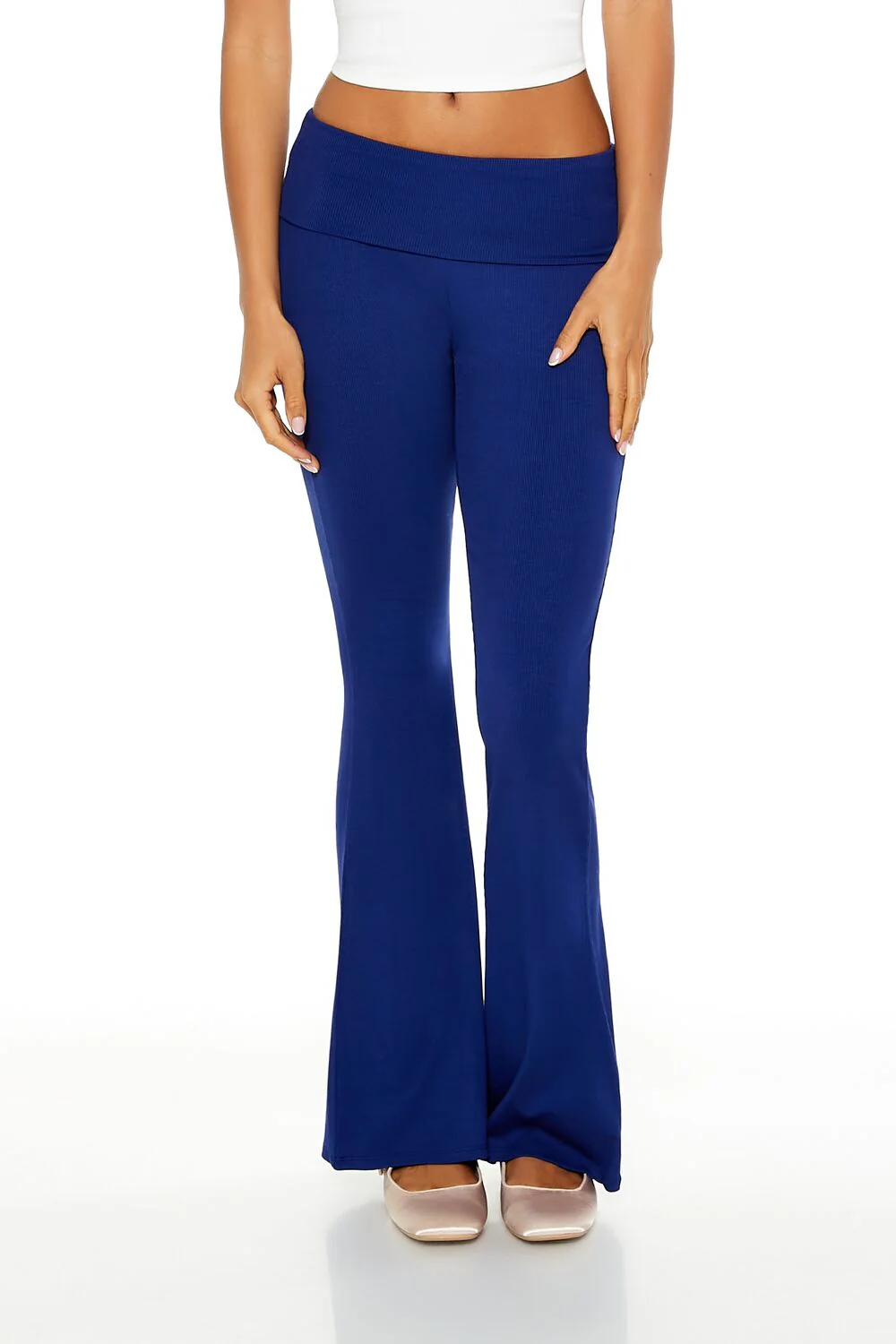 Ribbed Foldover Flare Pants - Image 2