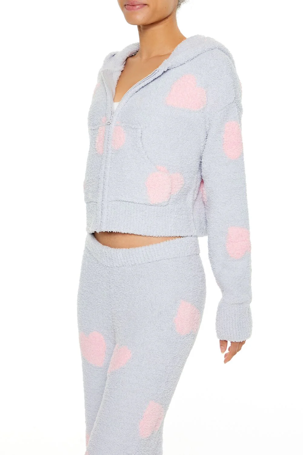 Heart Print Pajama Zip-Up Hoodie - Image 4