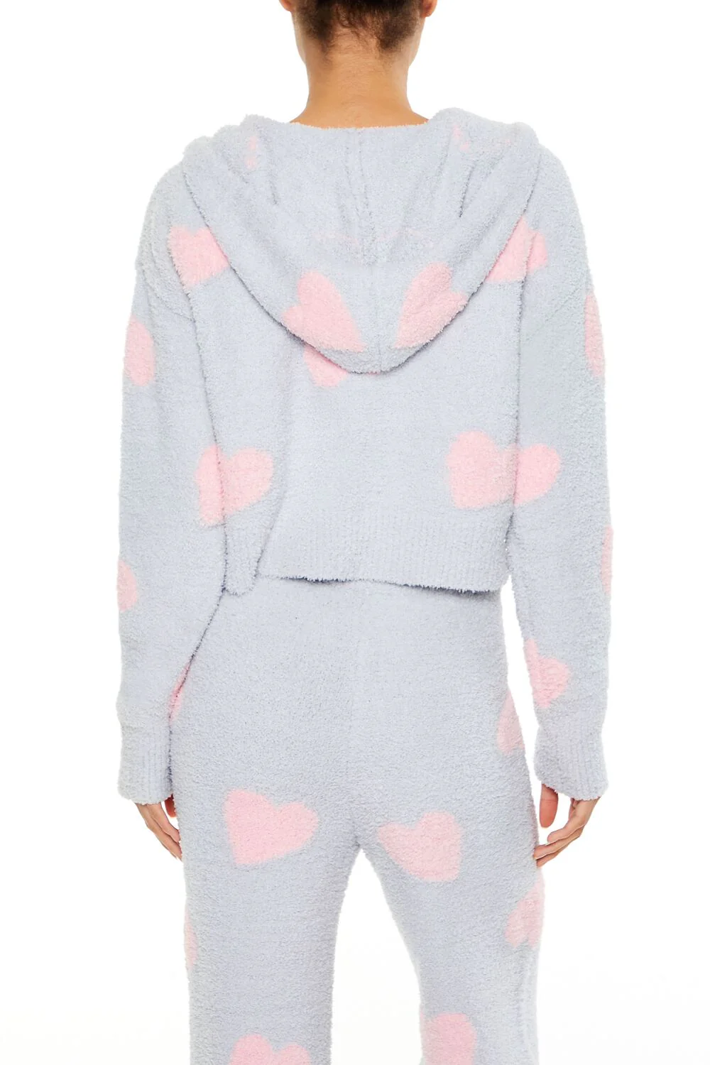 Heart Print Pajama Zip-Up Hoodie - Image 5