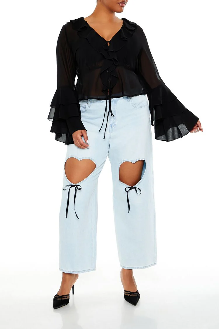 Plus Size Chiffon Ruffle-Trim Top - Image 2