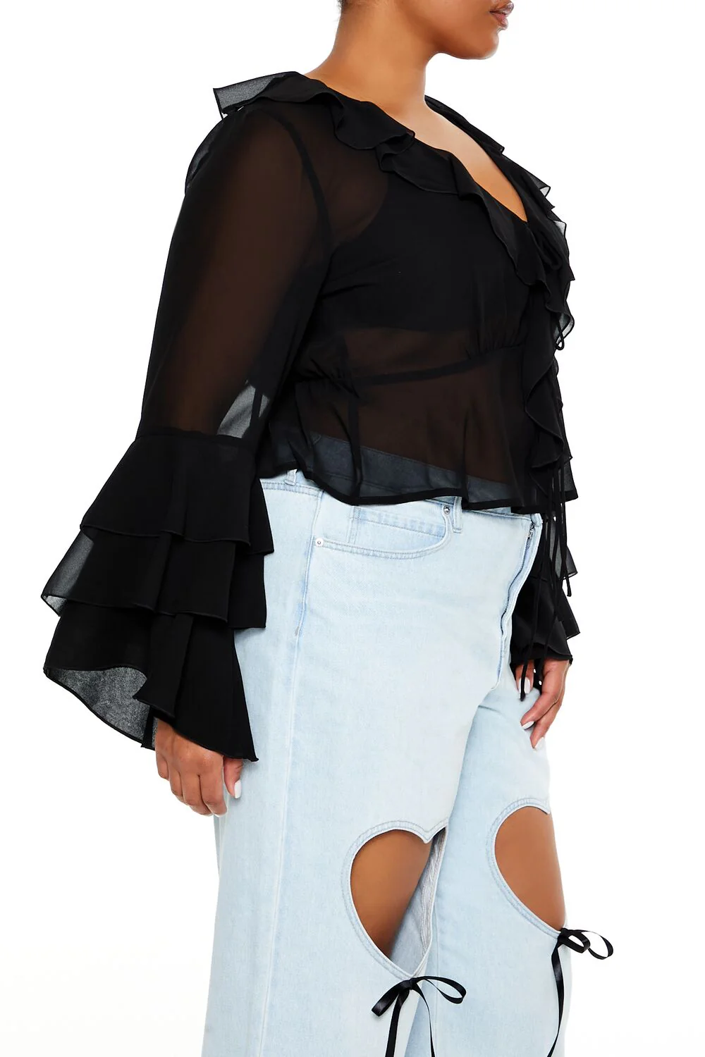 Plus Size Chiffon Ruffle-Trim Top - Image 4