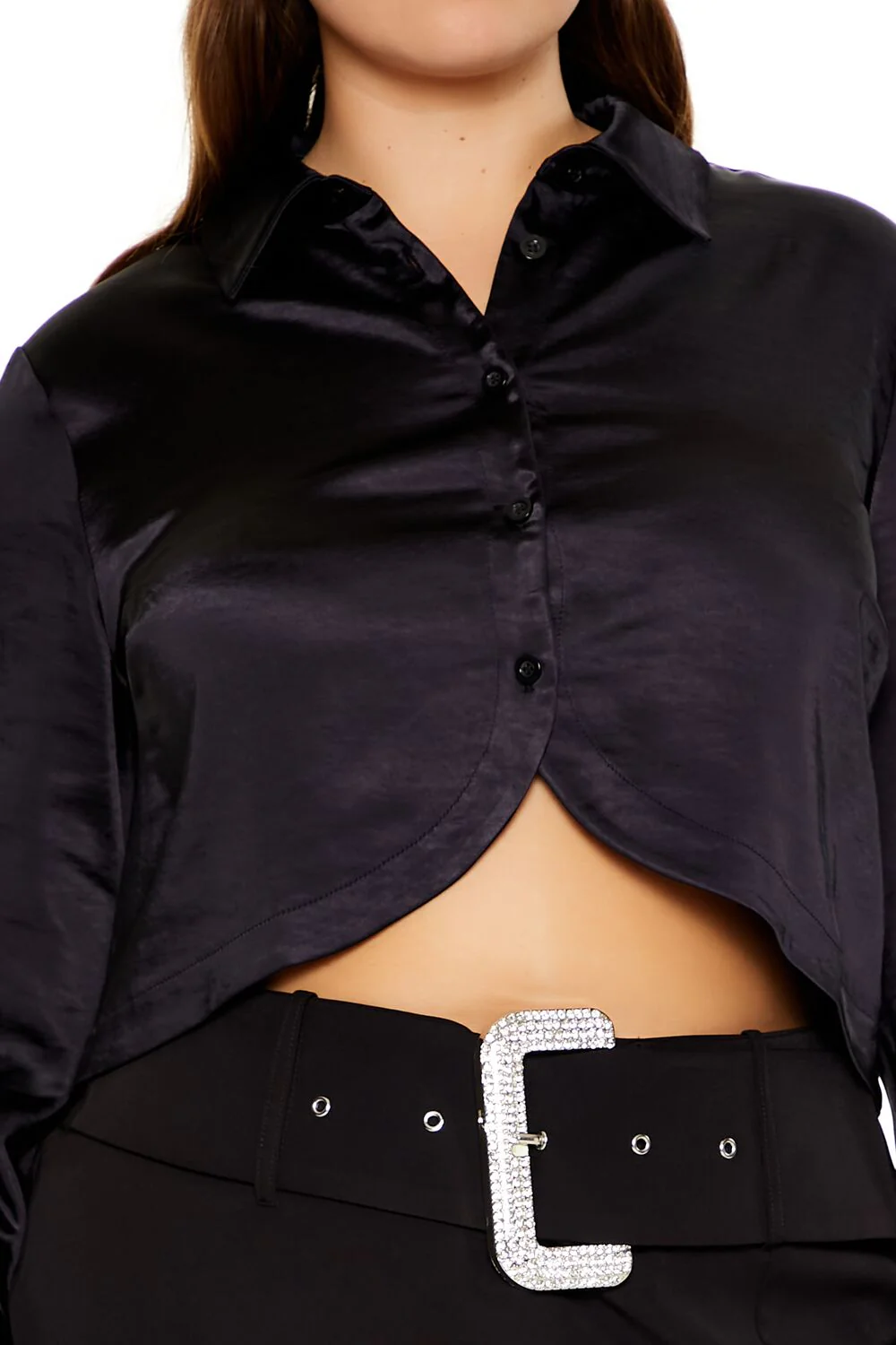 Plus Size Cropped Satin Shirt - Image 3
