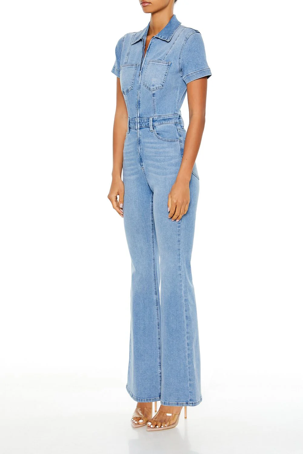 Denim Zip-Up Flare Jumpsuit - Image 3