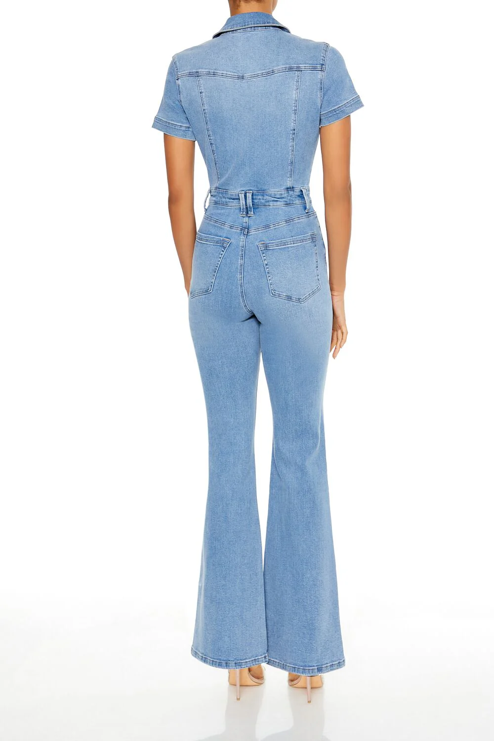 Denim Zip-Up Flare Jumpsuit - Image 4