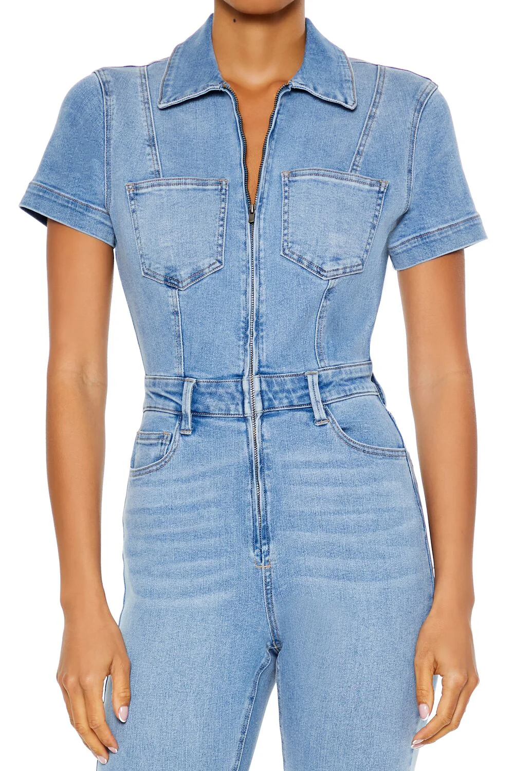 Denim Zip-Up Flare Jumpsuit - Image 5