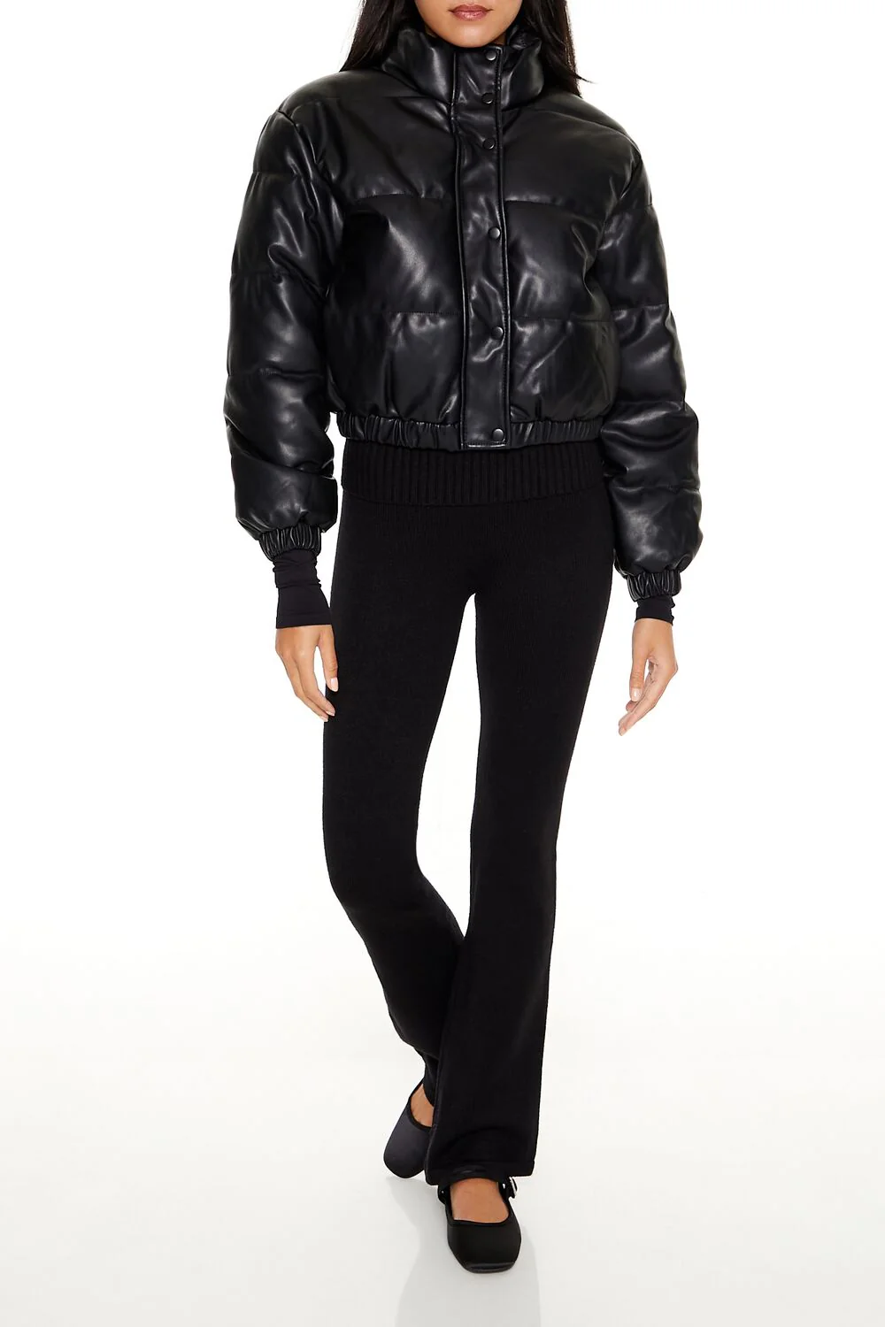 Quilted Faux Leather Bomber Jacket - Image 2