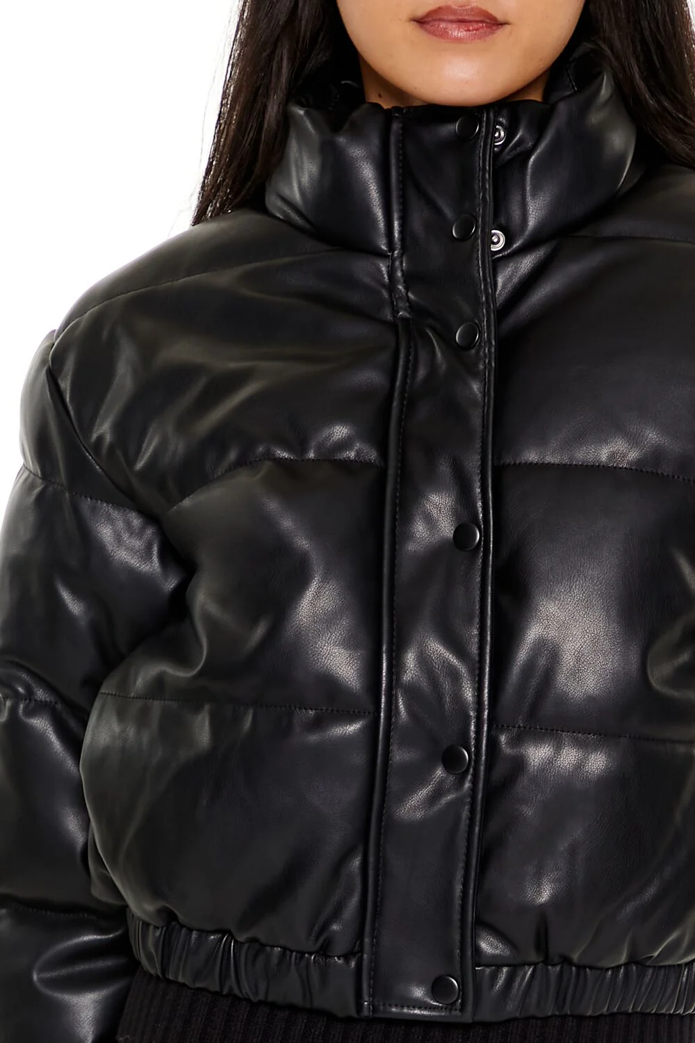 Quilted Faux Leather Bomber Jacket - Image 3