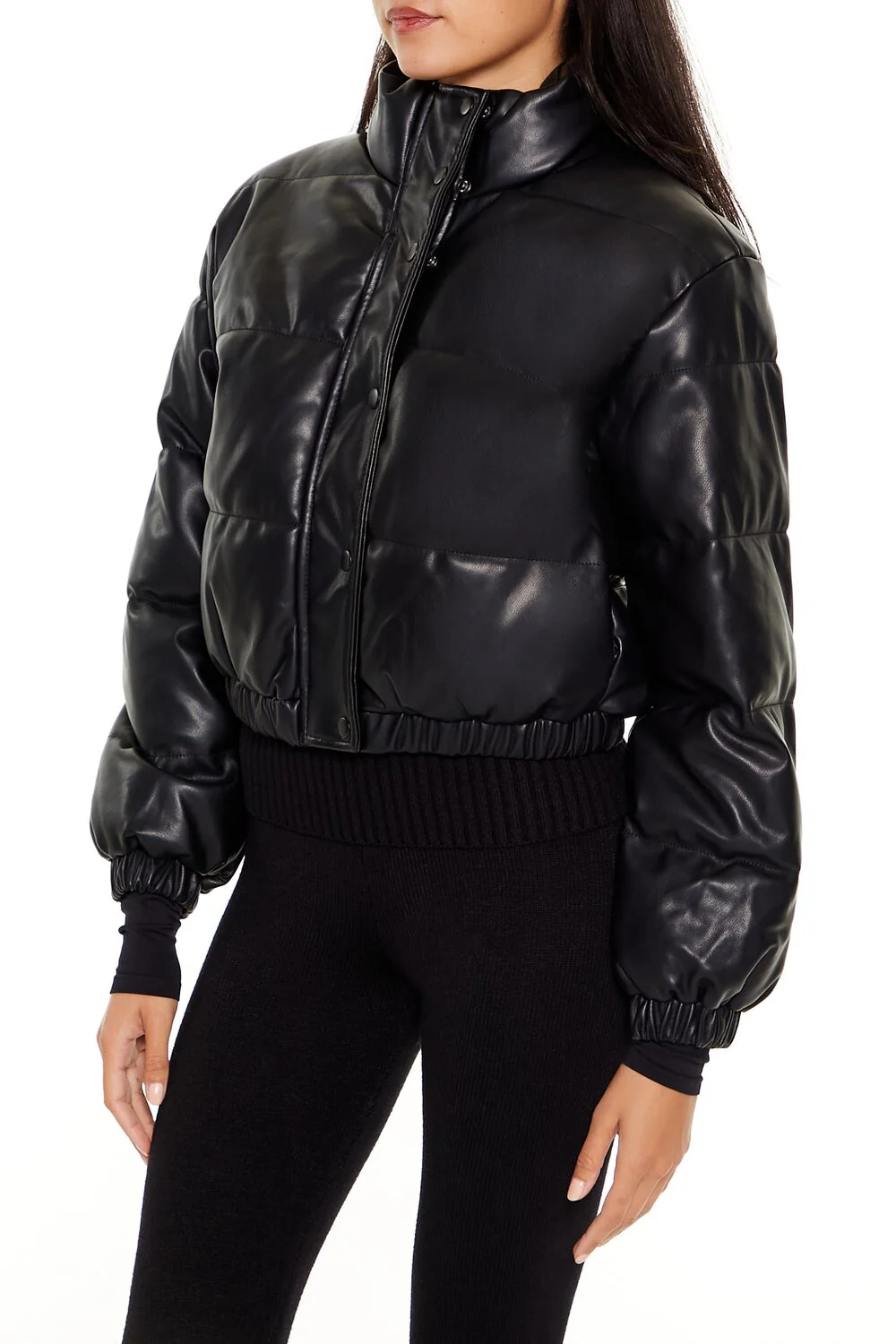 Quilted Faux Leather Bomber Jacket - Image 4