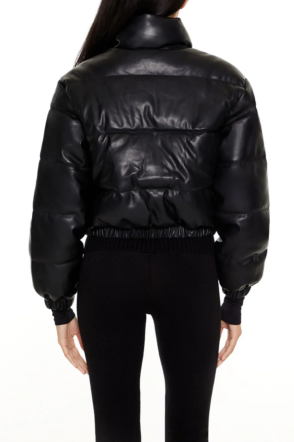 Quilted Faux Leather Bomber Jacket - Image 5