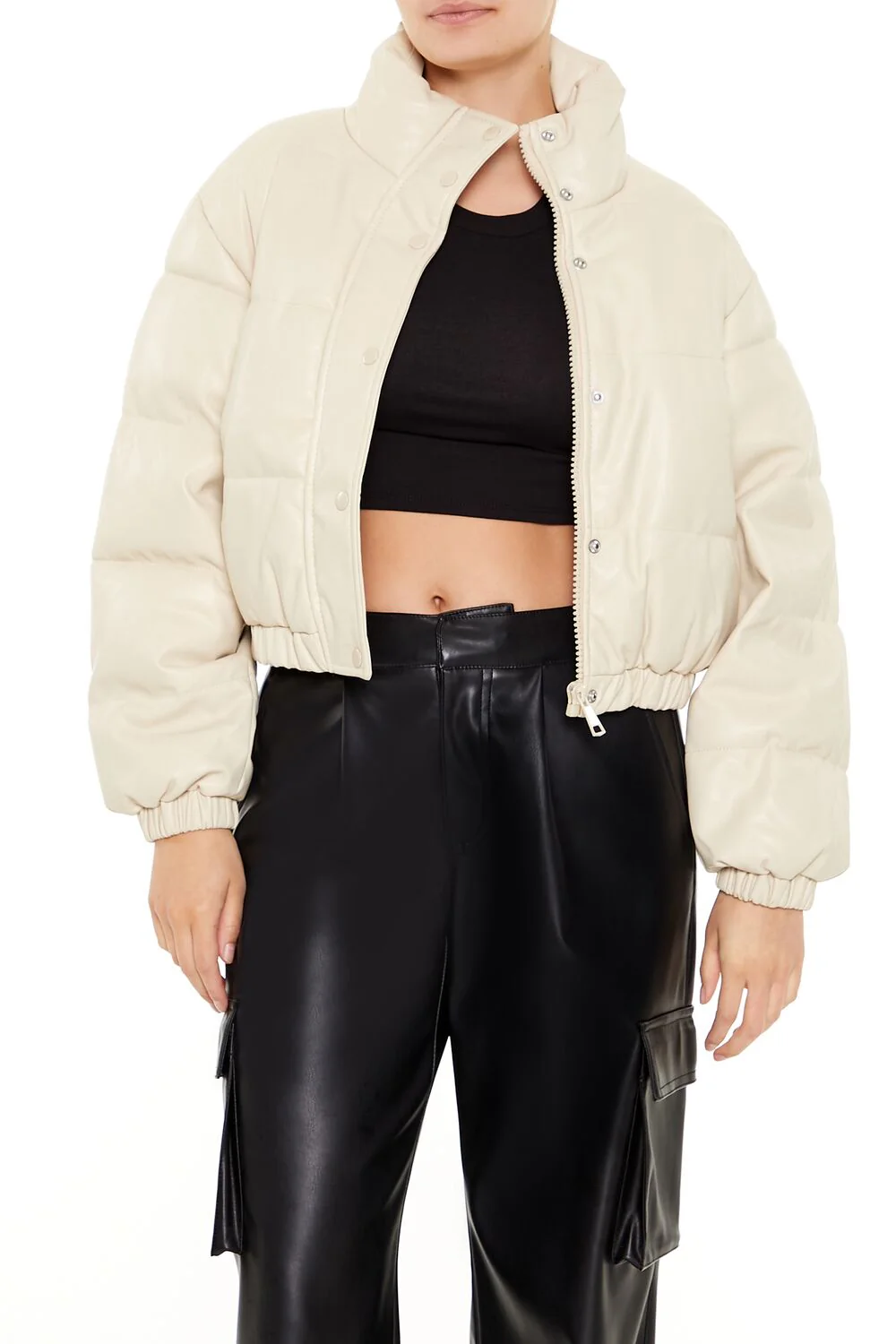 Quilted Faux Leather Bomber Jacket - Image 6