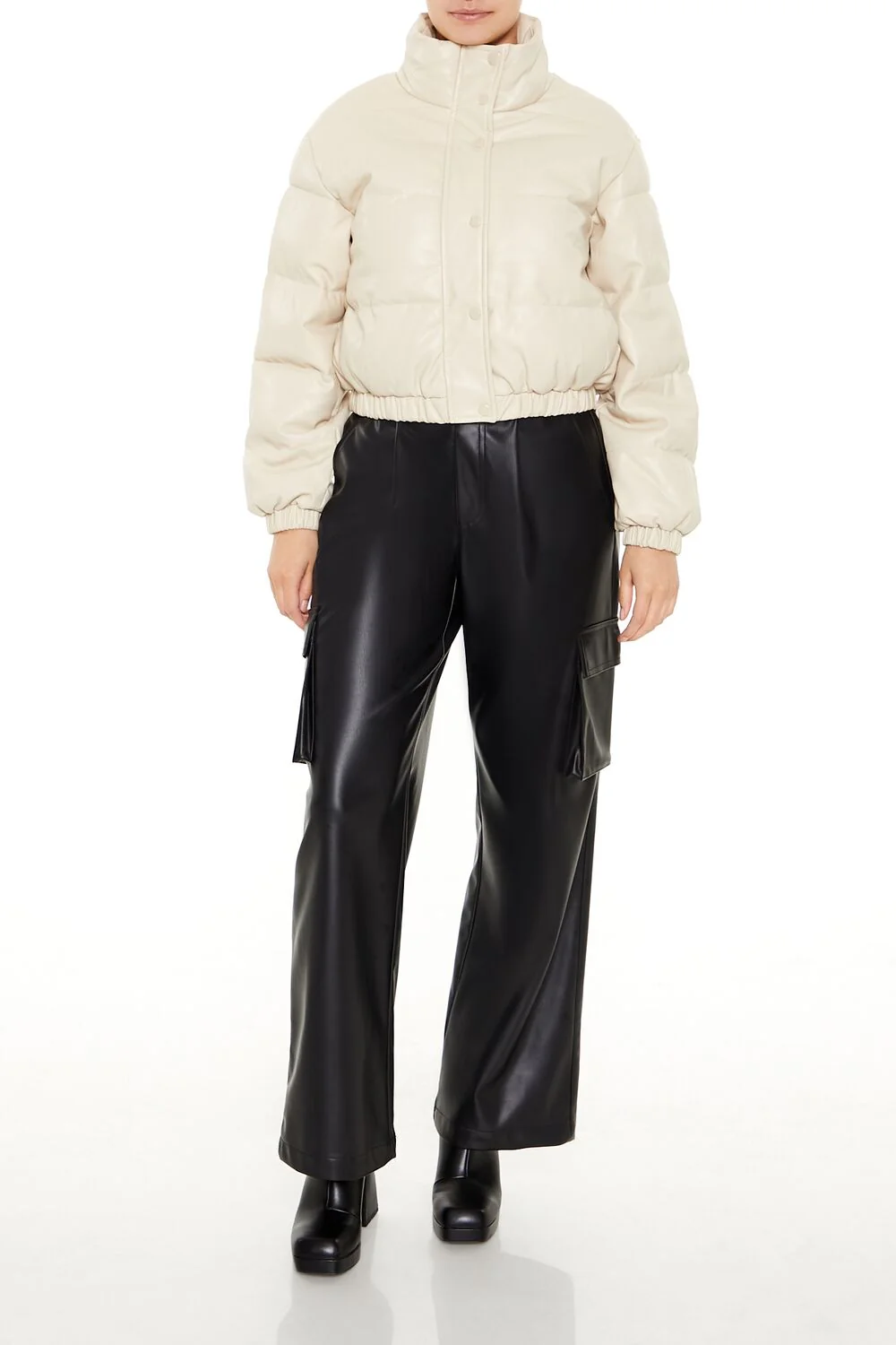 Quilted Faux Leather Bomber Jacket - Image 7
