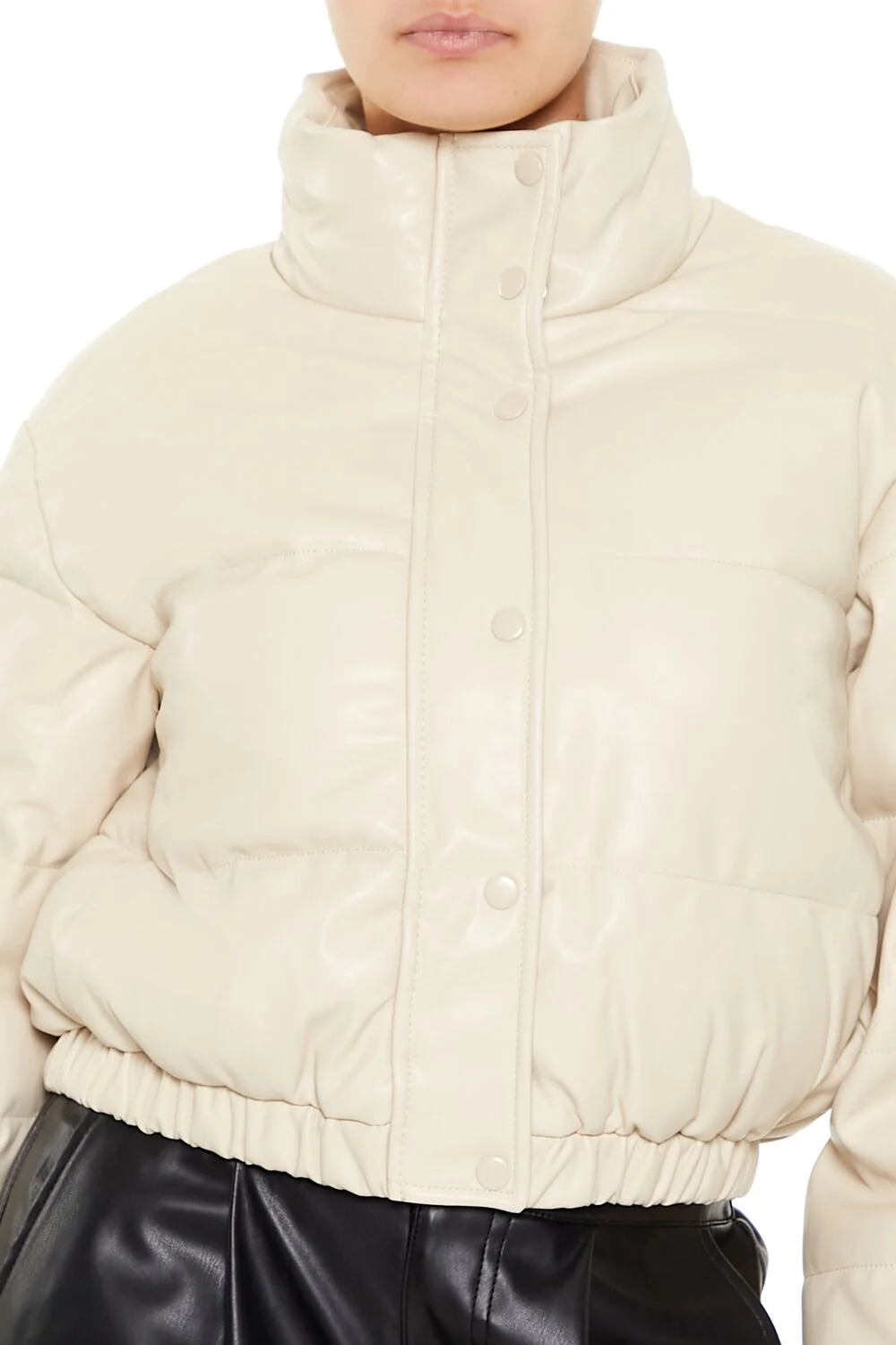 Quilted Faux Leather Bomber Jacket - Image 8