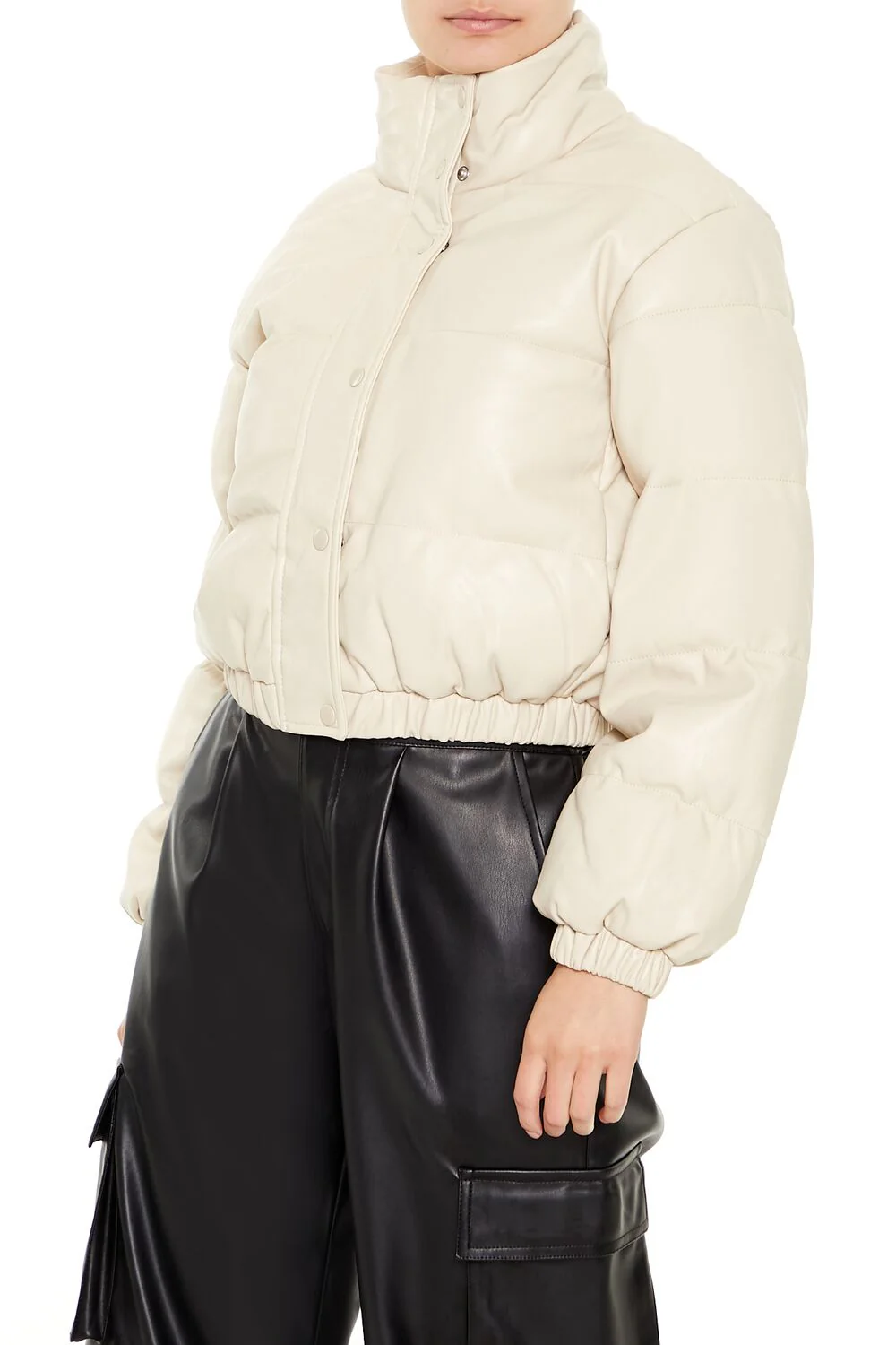 Quilted Faux Leather Bomber Jacket - Image 9