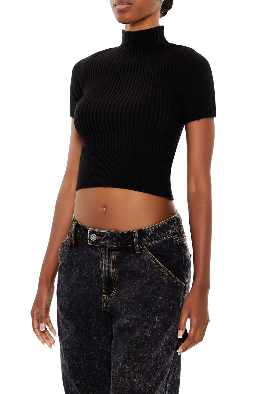 Sweater-Knit Mock Neck Crop Top - Image 4
