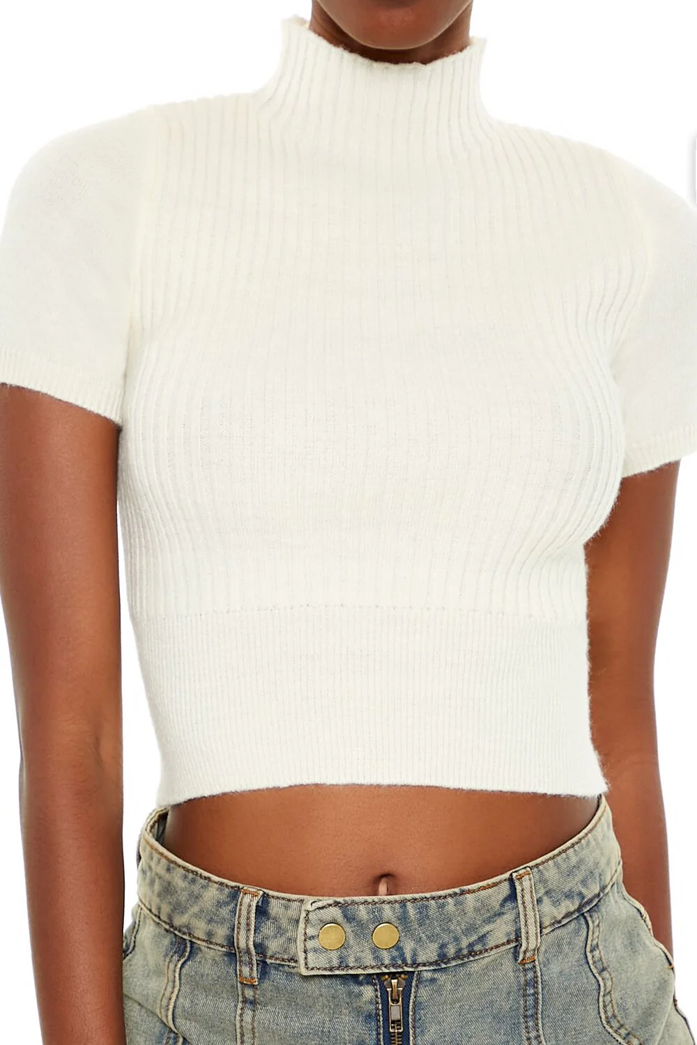 Sweater-Knit Mock Neck Crop Top - Image 8