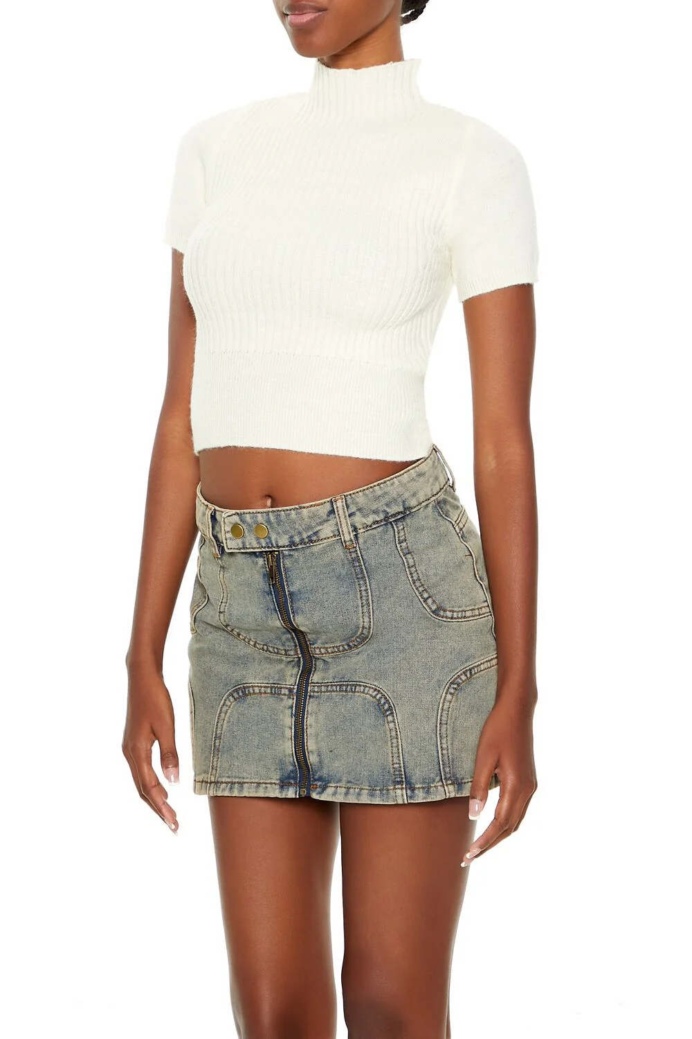 Sweater-Knit Mock Neck Crop Top - Image 9