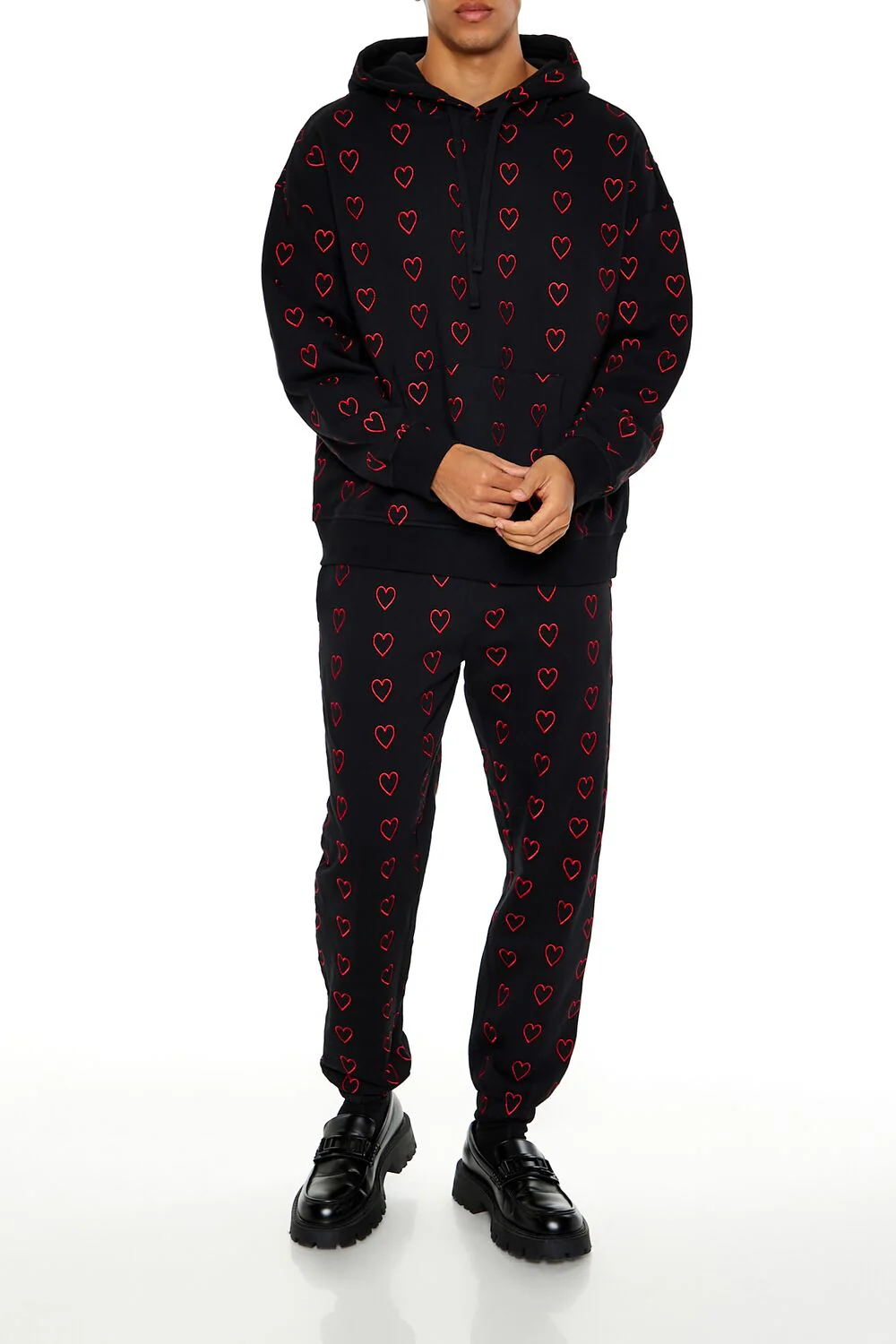 Heart Embroidered Drawstring Hoodie - Image 2