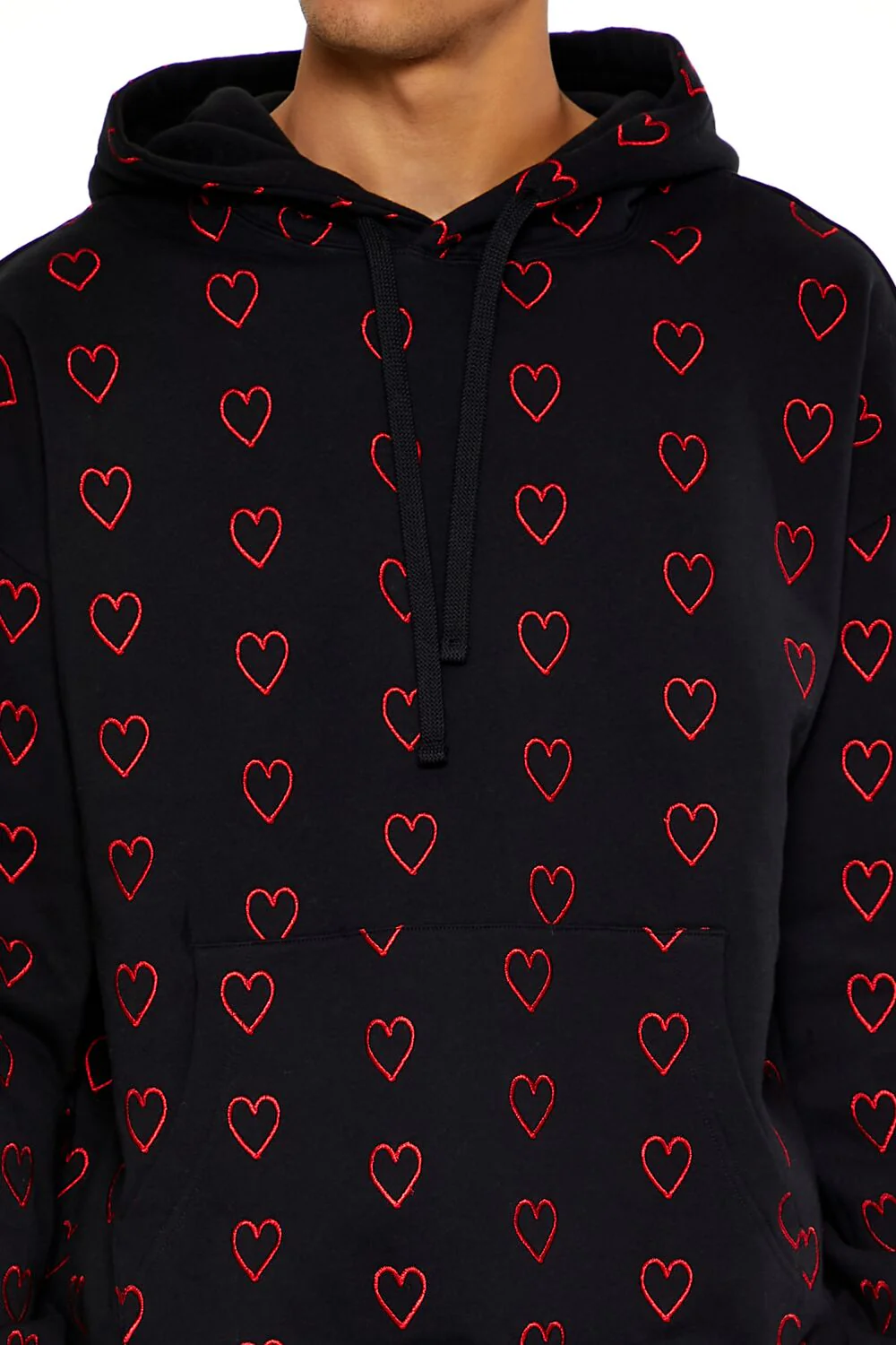 Heart Embroidered Drawstring Hoodie - Image 3
