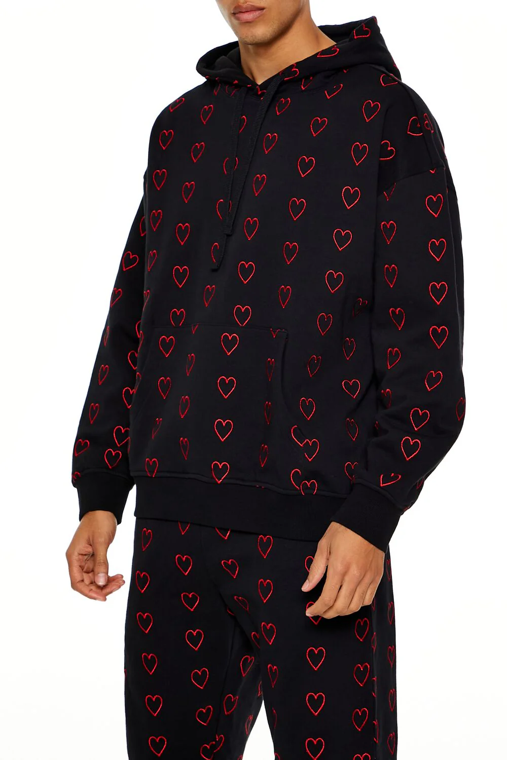 Heart Embroidered Drawstring Hoodie - Image 4
