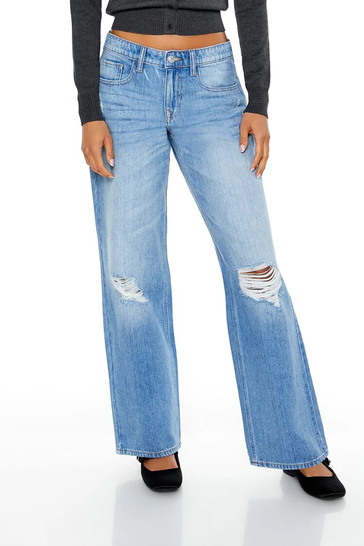 Distressed Low-Rise Straight Jeans - Image 2