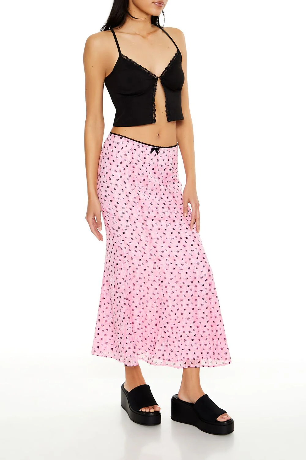 Floral Print Chiffon Midi Skirt - Image 3