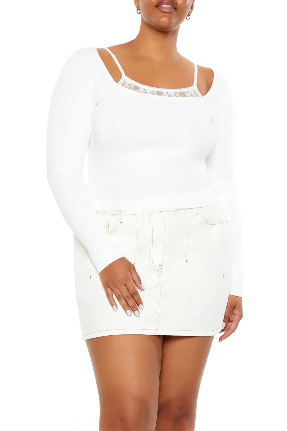 Plus Size Lace Cami & Sweater Combo Top - Image 6