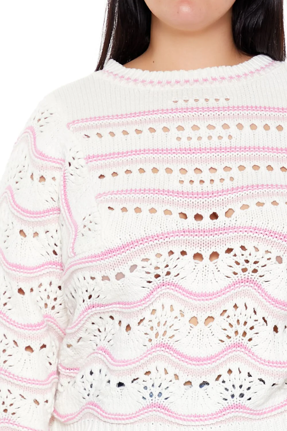 Plus Size Open-Knit Two-Tone Sweater - Image 3
