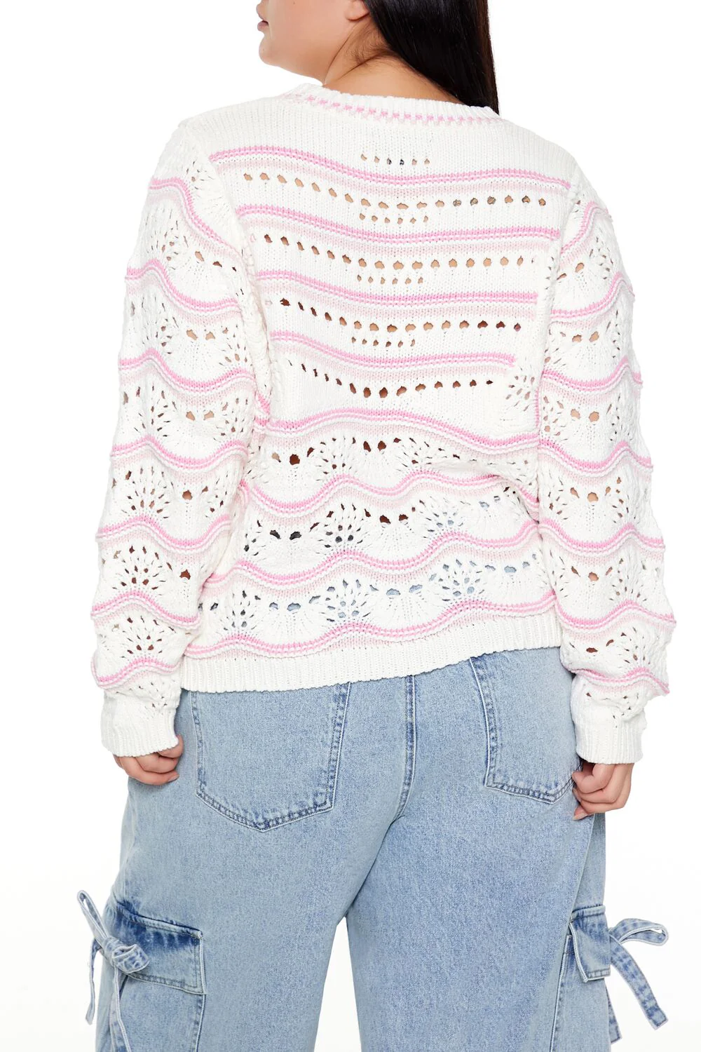 Plus Size Open-Knit Two-Tone Sweater - Image 5