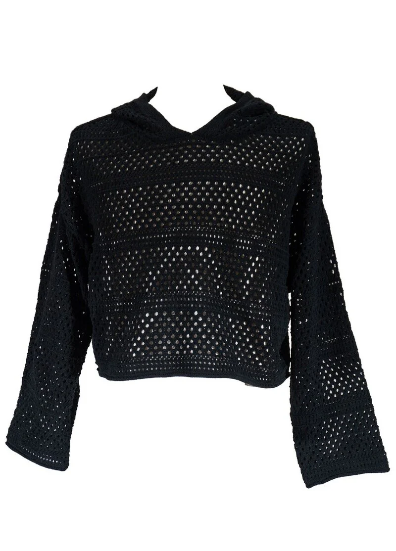 Plus Size Cropped Hooded Open-Knit Sweater - Image 2