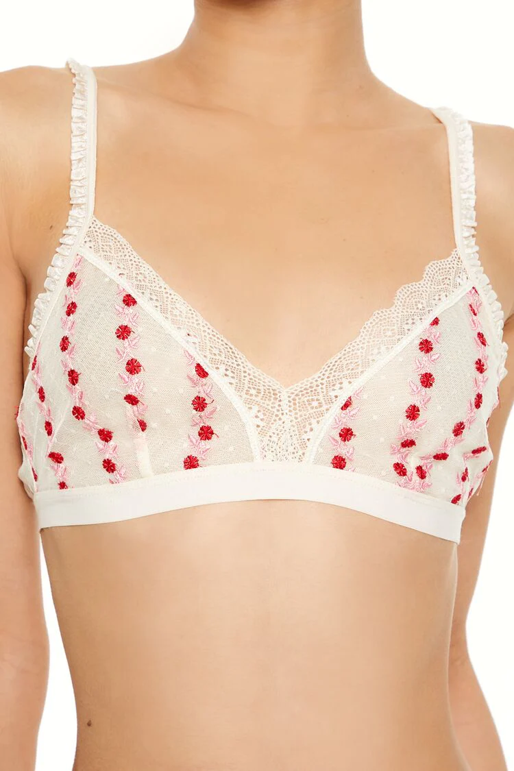Sheer Floral Ruffle Bralette - Image 2