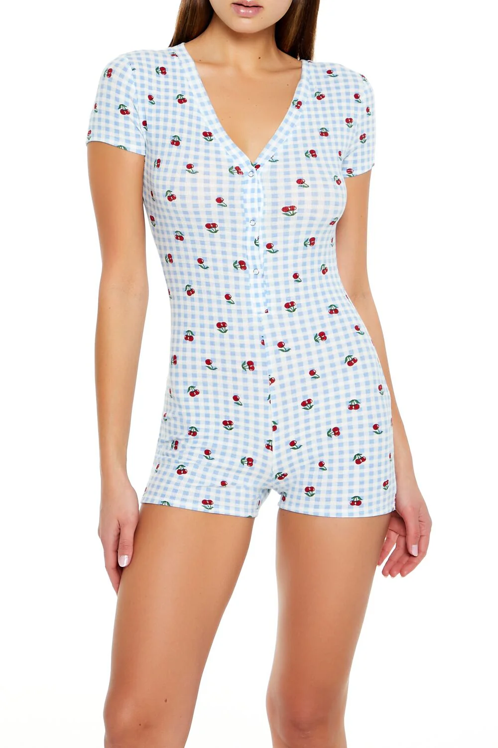 Gingham Cherry Pajama Romper - Image 2