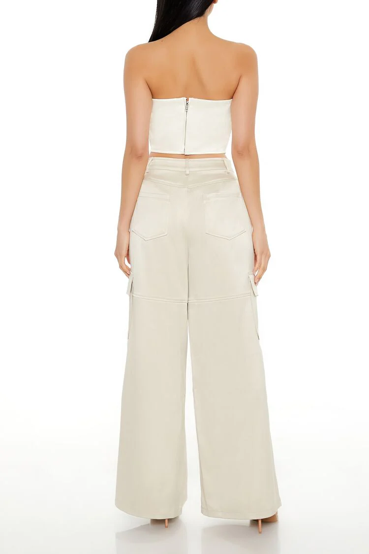 Satin Wide-Leg Cargo Pants - Image 4