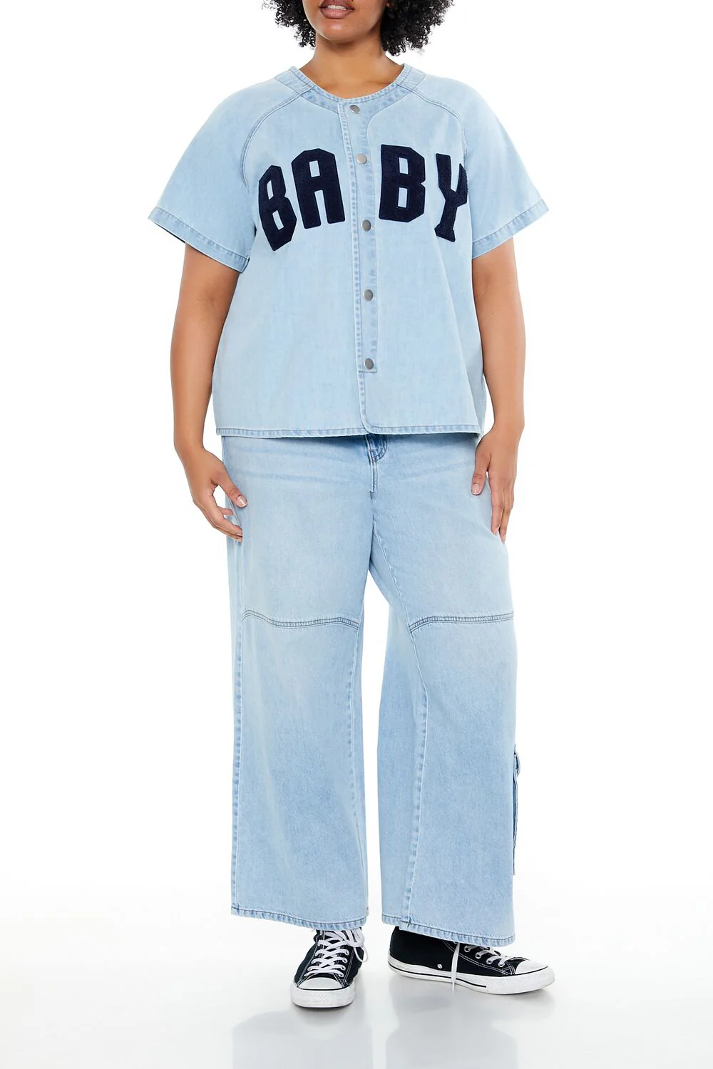 Plus Size Baby Denim Baseball Top - Image 2