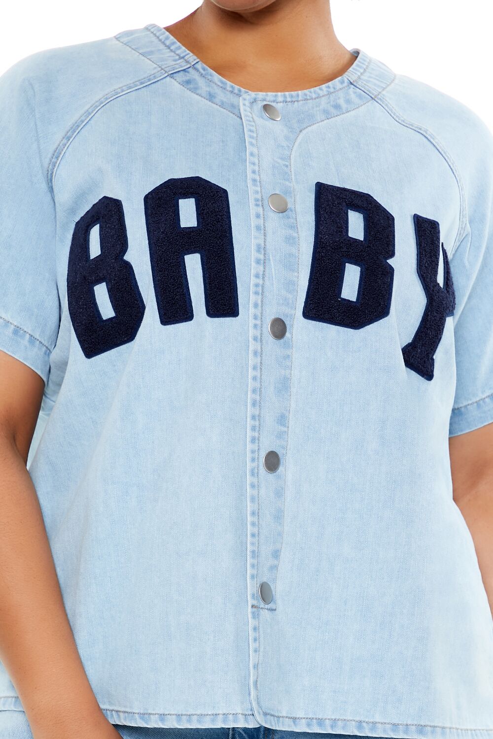 Plus Size Baby Denim Baseball Top - Image 3