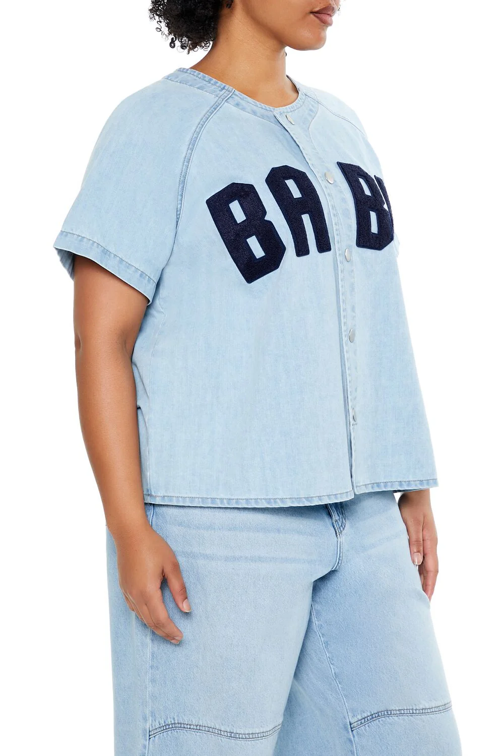 Plus Size Baby Denim Baseball Top - Image 4