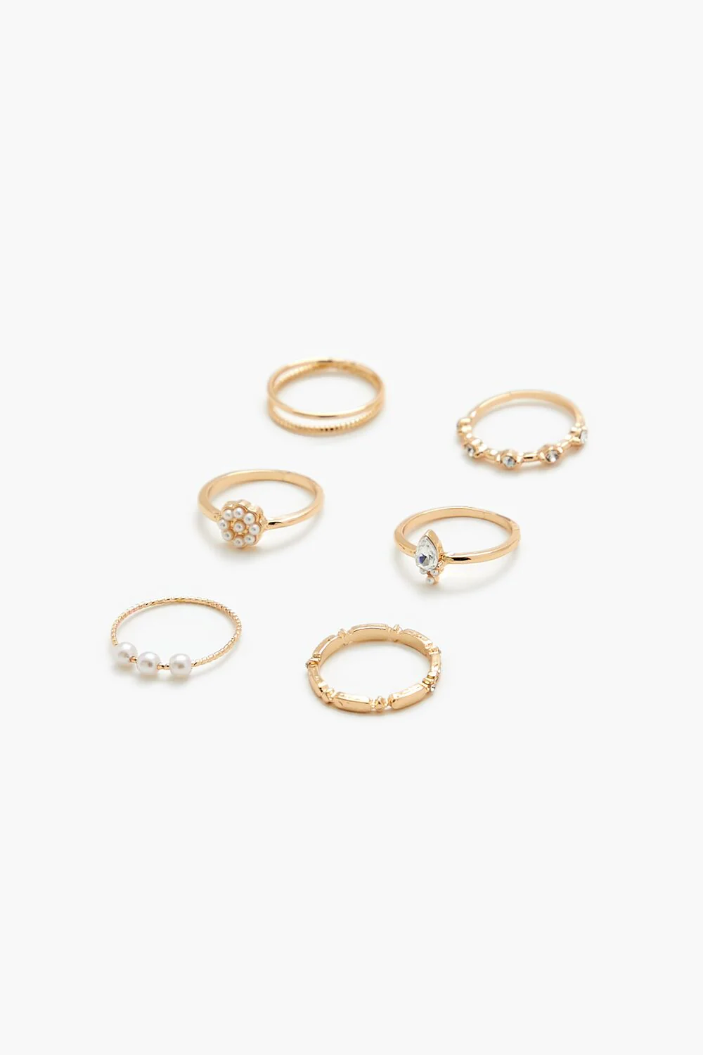 Faux Pearl & Rhinestone Ring Set - Image 2