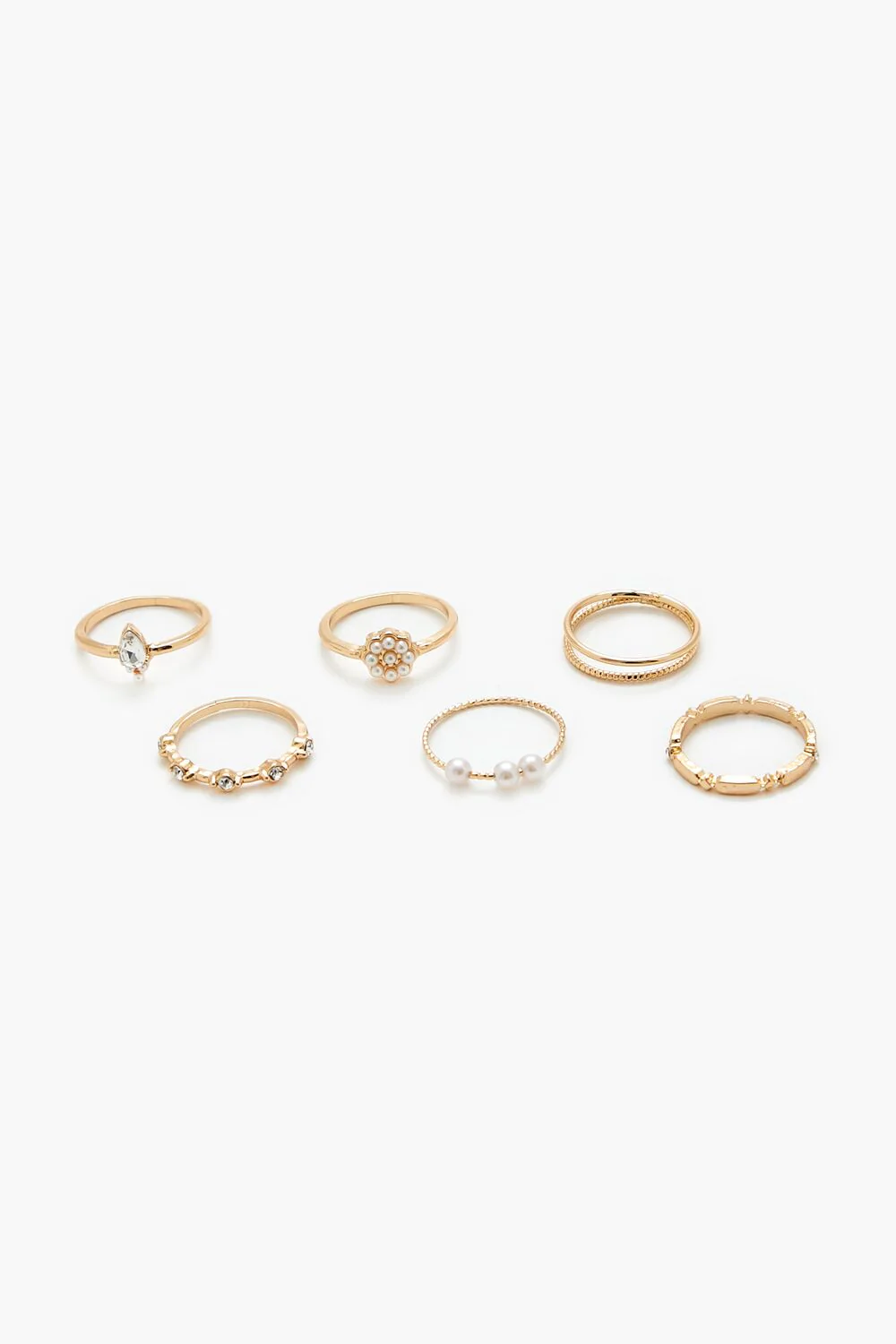 Faux Pearl & Rhinestone Ring Set - Image 3
