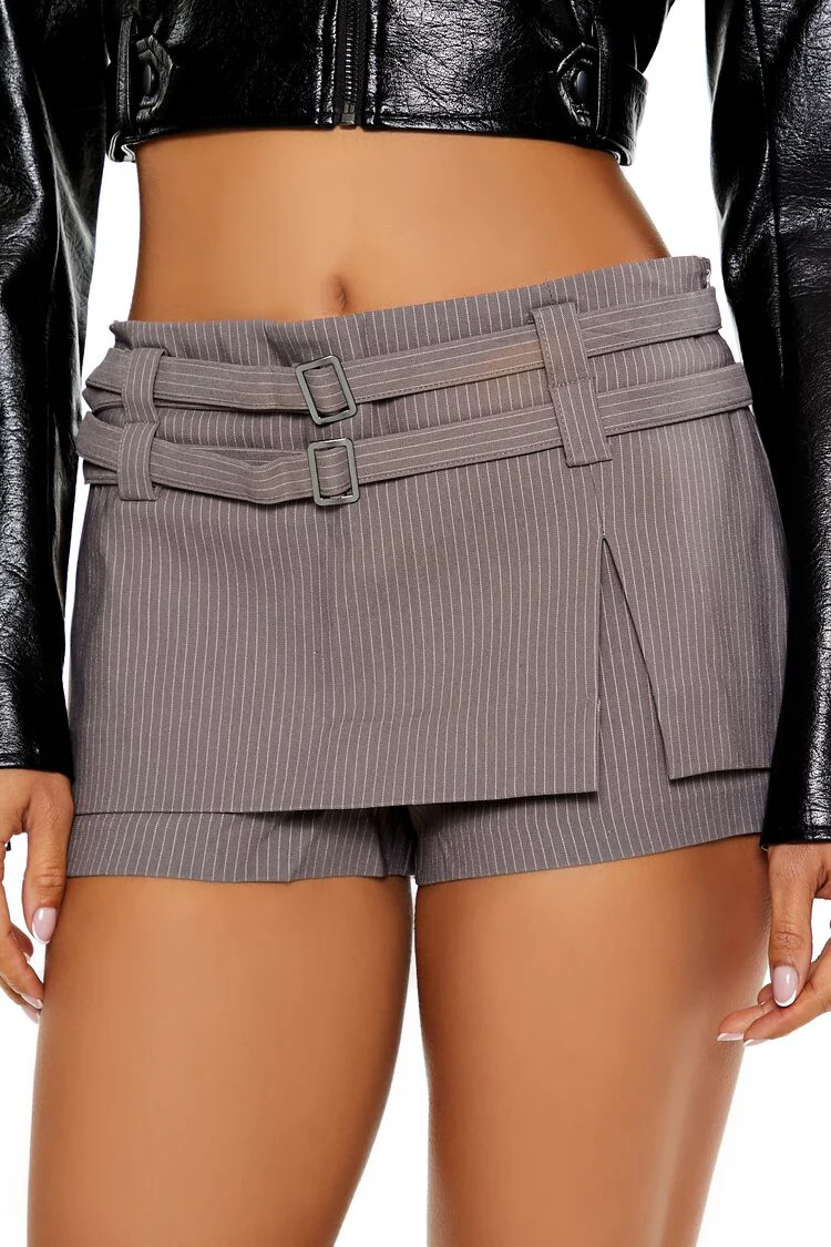 Buckled Pinstriped Micro Mini Skort - Image 5