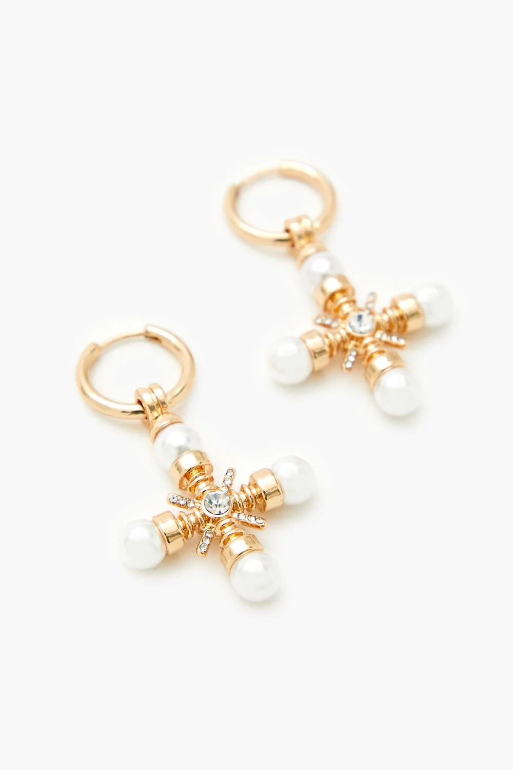 Faux Pearl Cross Hoop Drop Earrings - Image 2