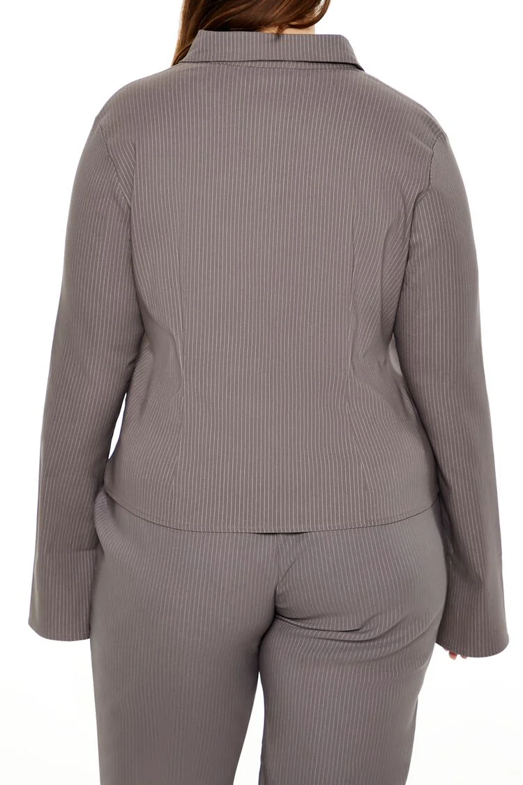 Plus Size Pinstriped Bell-Sleeve Shirt - Image 5