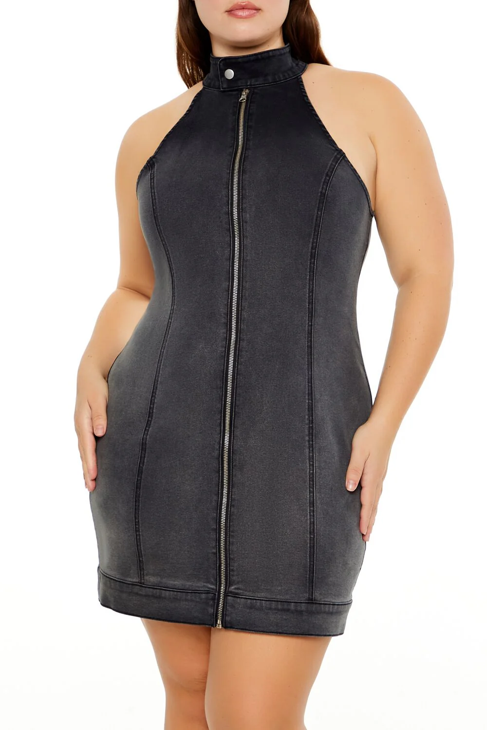 Plus Size Denim Zip-Up Mini Dress - Image 2