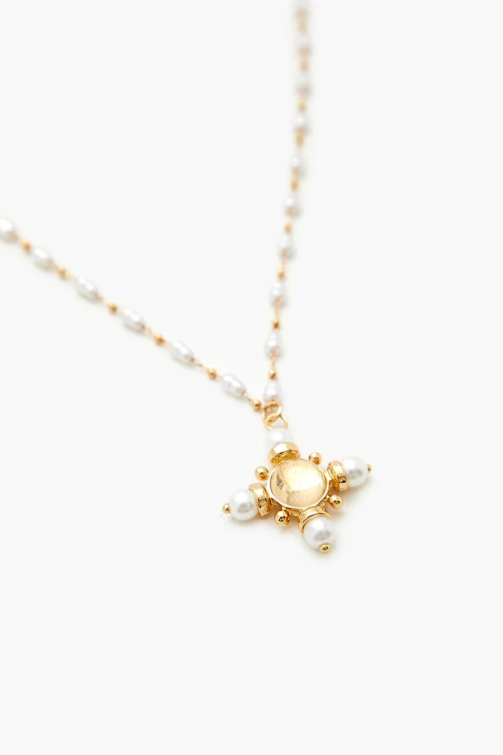 Beaded Faux Pearl Cross Necklace - Image 3