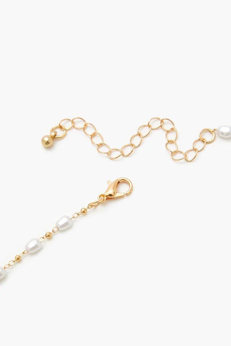 Beaded Faux Pearl Cross Necklace - Image 4