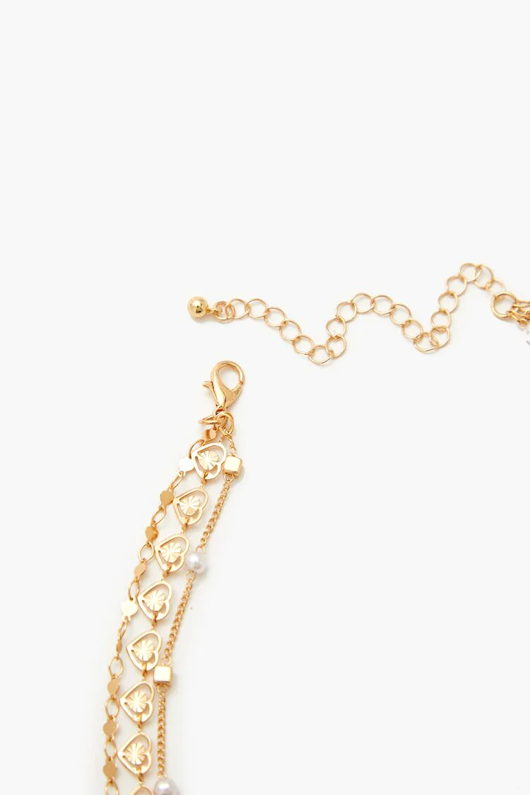Layered Faux Pearl Heart Necklace - Image 3